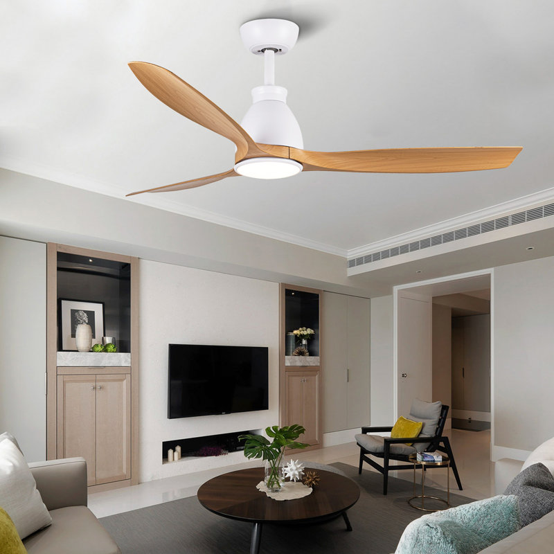 Ventilateur de plafond d'intérieur YUHAO de 52 pouces avec DEL intégrées - blanc mat avec pales à grain de bois brun antique