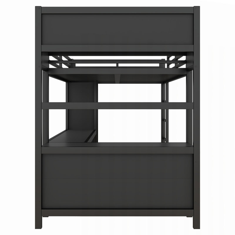 Lit mezzanine en métal avec garde-robe, bureau en L et cubes de rangement, Black