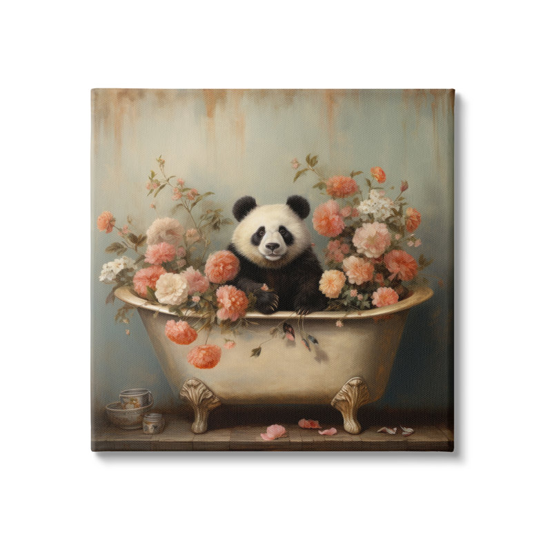 Panda, baignoire et fleurs sur toile, H 30 po x l 30 po x P 1,5 po