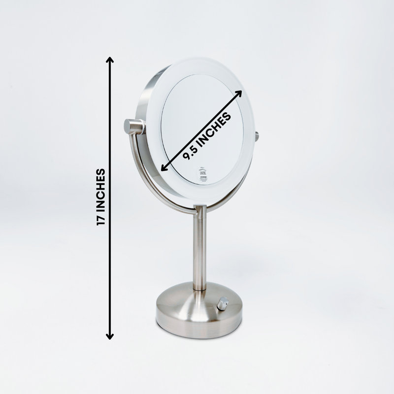 1X/10X Magnifying Double-Sided Lighted AC Plug-In Chrome Tabletop Mirror