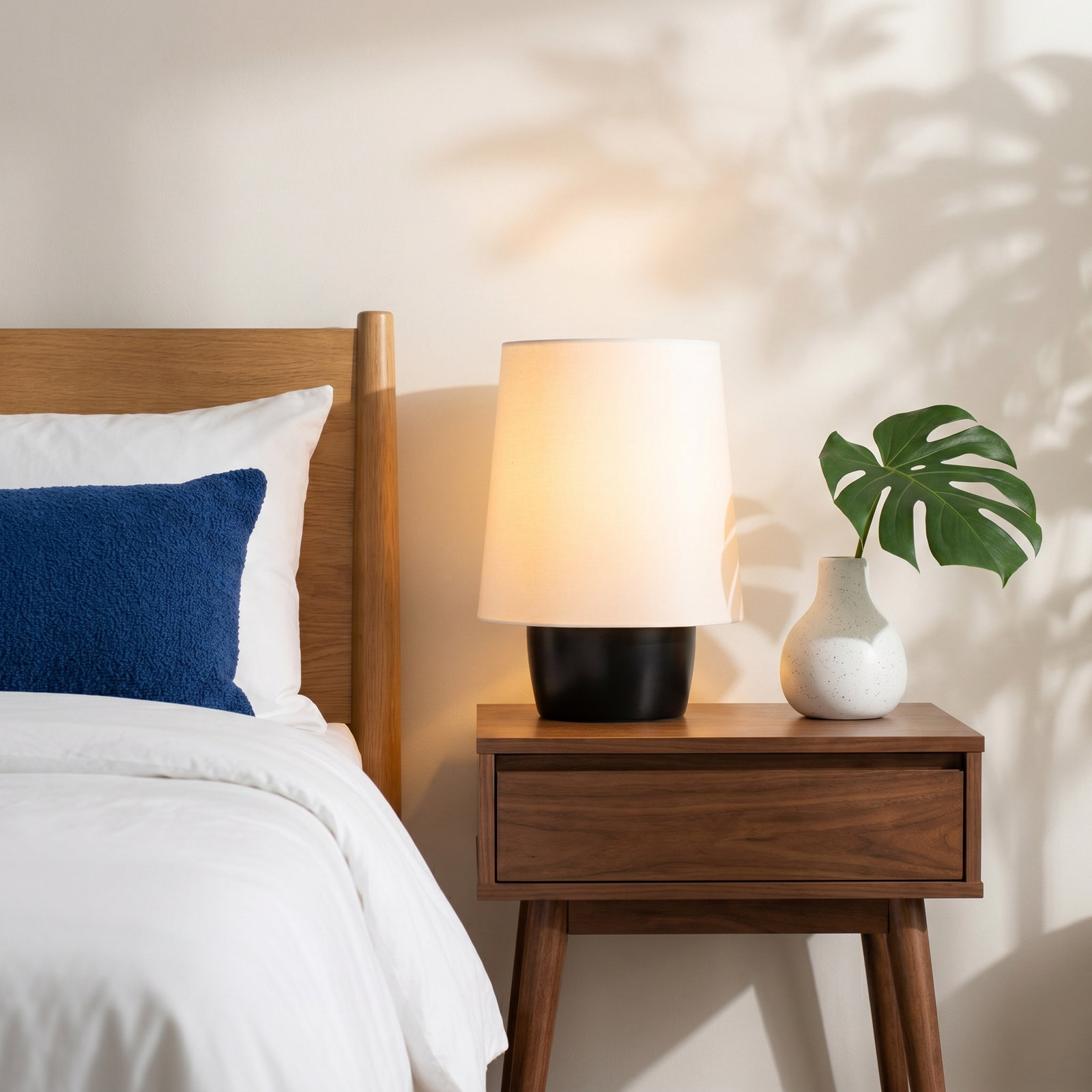 Dan 14" Modern Classic LED Table Lamp With Cream Tapered Drum Shade And Heavy Ceramic Base - Light Bulb Included