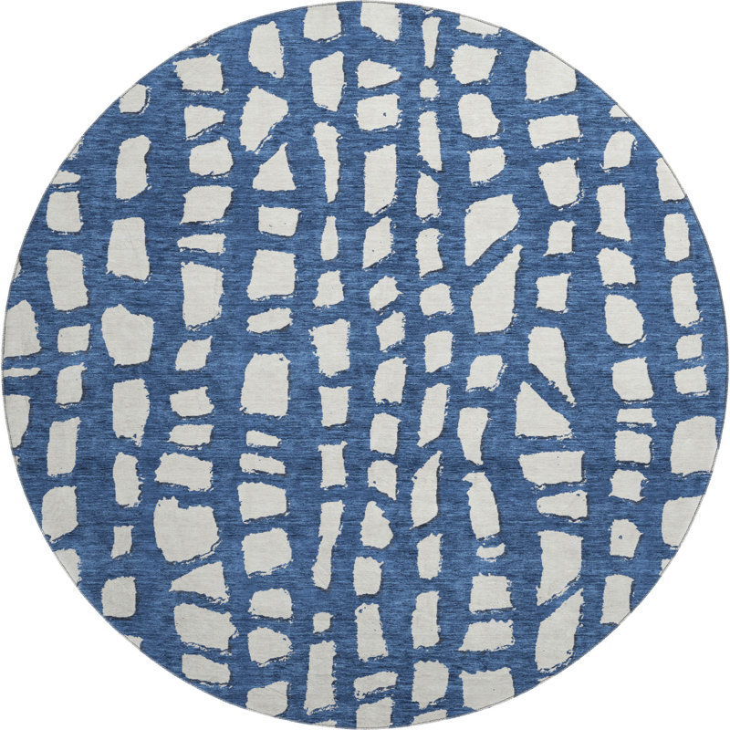 Premium Machine Washable Prisco Navy Rug, Round 8'