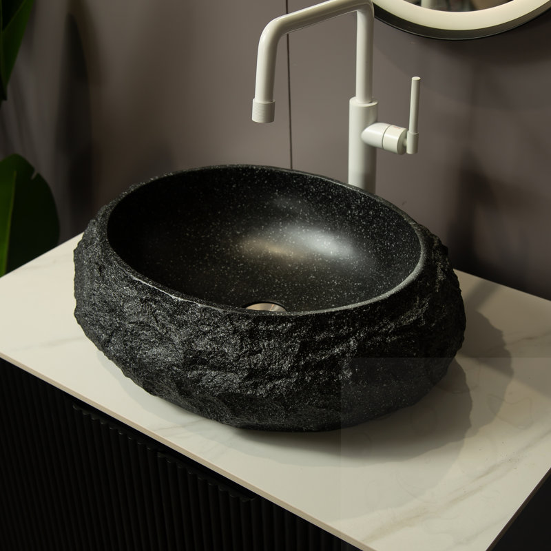 Lavabo de salle de bain ovale irrégulier en résine, Noir