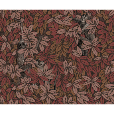 Foglie e Scimmie Floral Wallpaper Roll