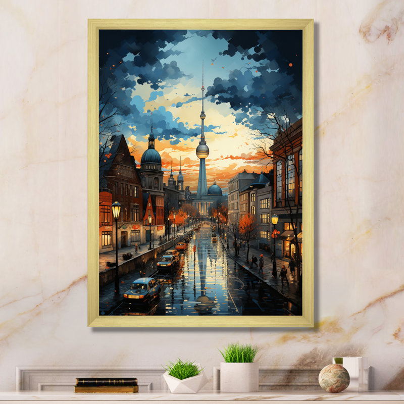Allemagne, Allemagne, Berlin, horizon I, Allemagne, décoration murale, H 32 po x l 16 po x P 1 po, Encadrement doré