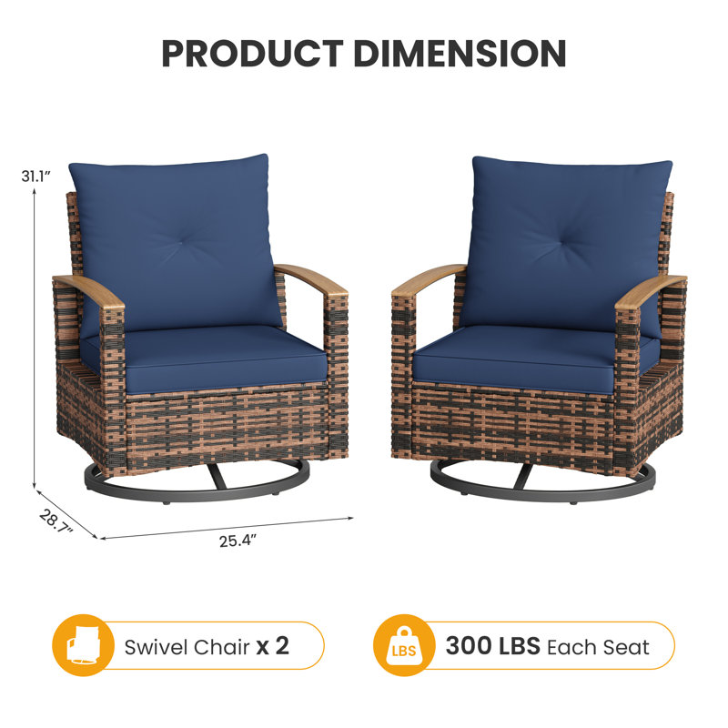  Paquet de 2 chaises de patio pivotantes pour l'extérieur, Navy