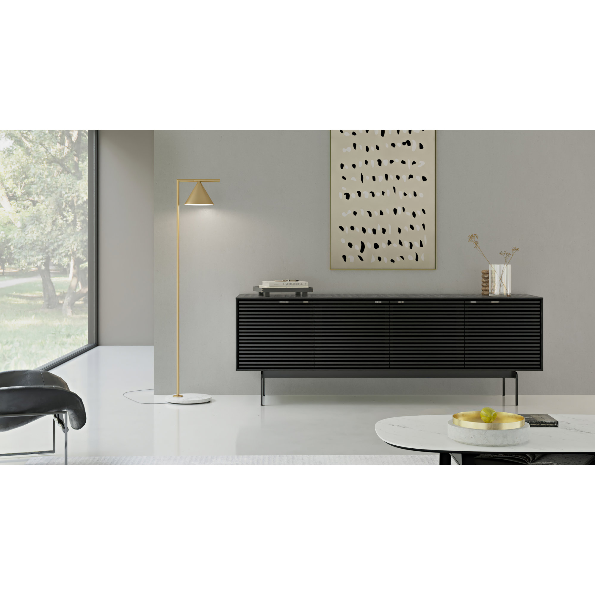 Align 81'' Media Console, Ebonized Ash, 28.5”H x 81”L x 18”W