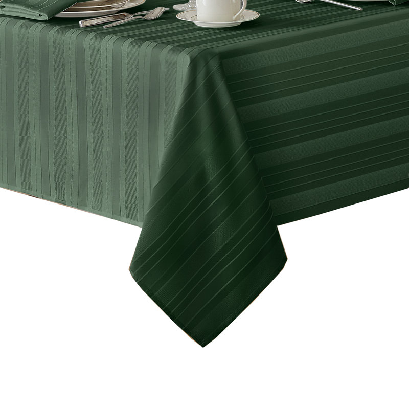 Robyn Striped Jacquard Polyester Square/Rectangle Tablecloth, 70" L x 52" W, Hunter, Rectangular