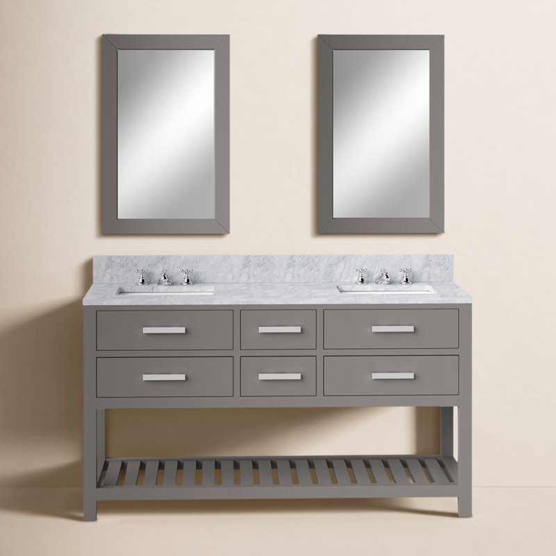 Parmer 72" Carrara White Marble Countertop Bath Vanity with Faucet and Mirror, Cashmere Gray