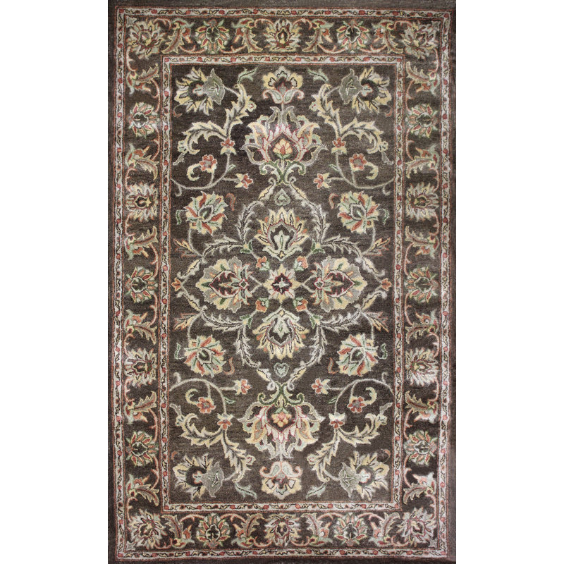 Tapis décoratif brun/beige Touffeté à la main à motif oriental de style oriental, Rectangle 4 pi x 6 pi