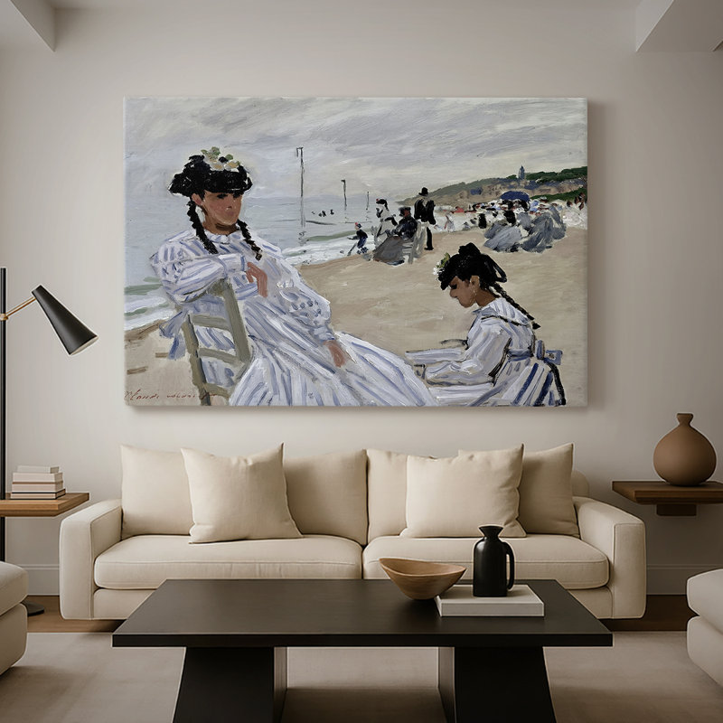 Sur la plage à Trouville-Claude Monet-Toile tendue avec châssis-1870, 40 po x 60 po