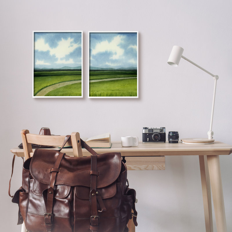 «Country Cloudy Countryside Green Fields Design» par Grace Popp - ensemble de 2 peintures, H 14 po x l 11 po x P 1,5 po