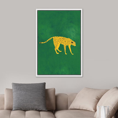 Bright Preppy Animals IDEA4WALL Framed Canvas Print Wall Art Room Decor African Cheetah Cat Green Background Nature Wilderness Drawings Boho Chic Colorful For Living Room, Bedroom, Office Framed On Canvas Bold Art