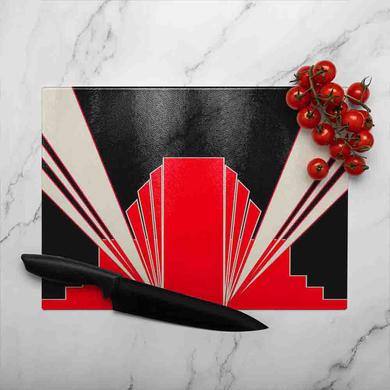 Art Deco Building Glass Chopping Board, 28cm L x 20cm W