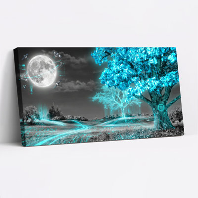 «Cyber Tree and Moon Landscape», ensemble de 1 reproduction d'art sur toile tendue