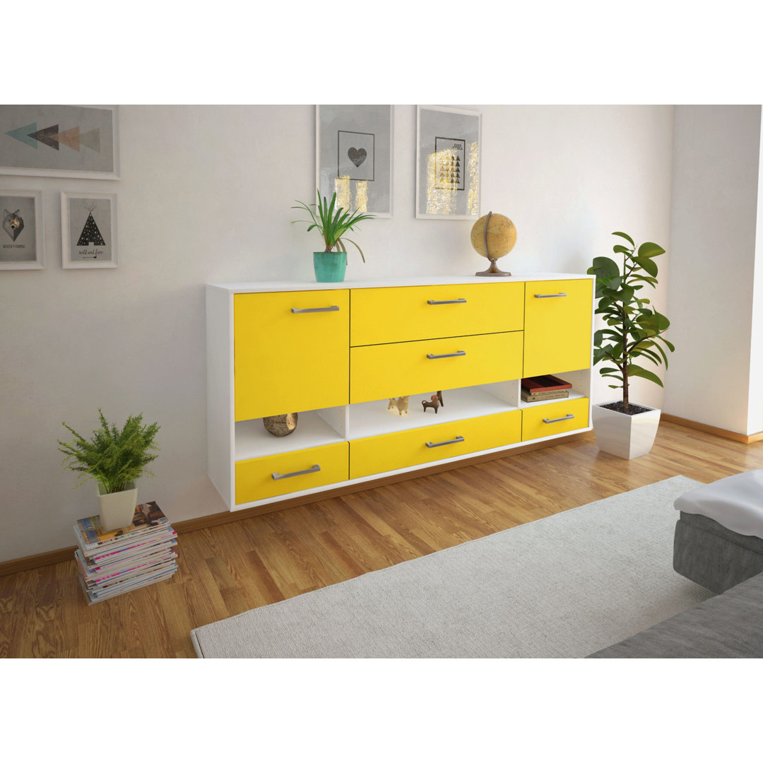 Sideboard Lafayette, Farbe: Orange/Weiß, Fliegend/Metallgriffe, Größe: 180x79x35cm