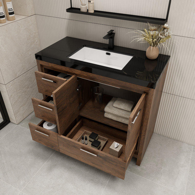 Eolia 41.61'' Single Bathroom Vanity with Plastic Top, Rosewood