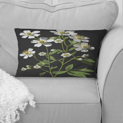 Blossoming Diphallia Gray On Black II - Floral Printed Throw Pillow