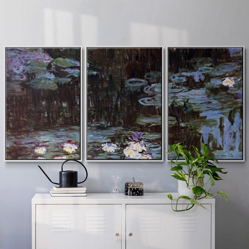 «Water Lillies # 1» par Monet, reproduction sur toile flottante, Blanc, H 36 po x l 75 po x P 2 po