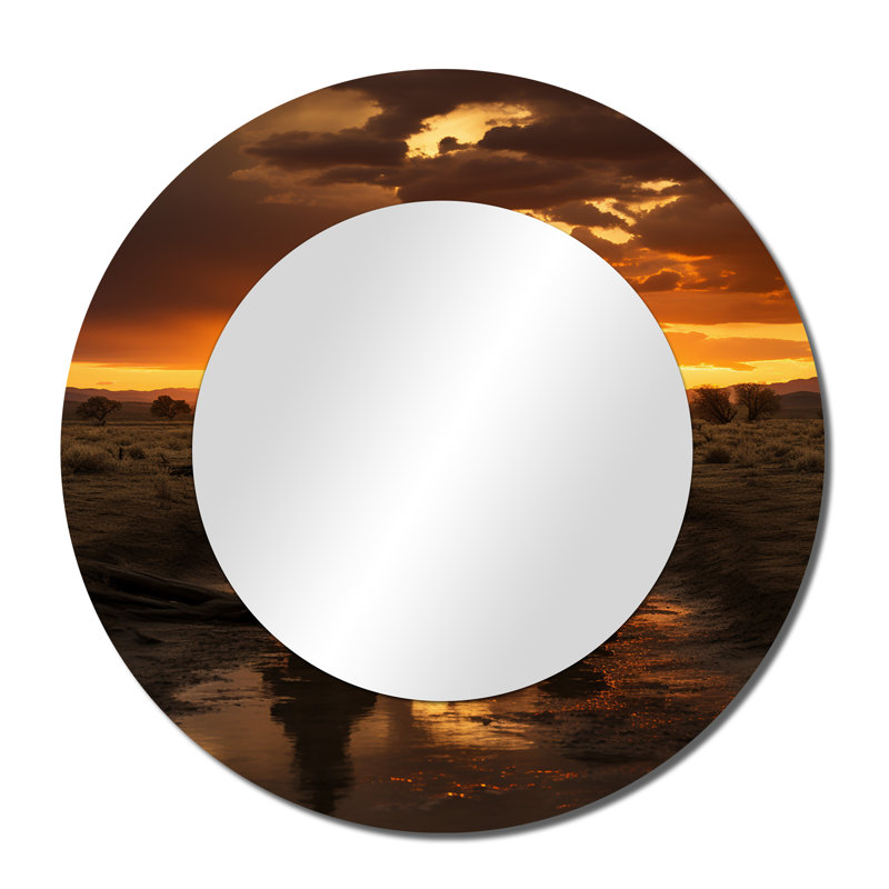 Sevyn Western Sunset Riders Portrait II - miroir occidental, miroir mural rond jaune, impression sur métal, 36 po x 36 po