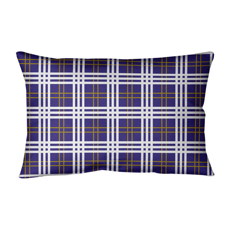 Plaid Leather/Suede Reversible Throw Pillow, Purple/Metallic Gold/White, Poly Twill