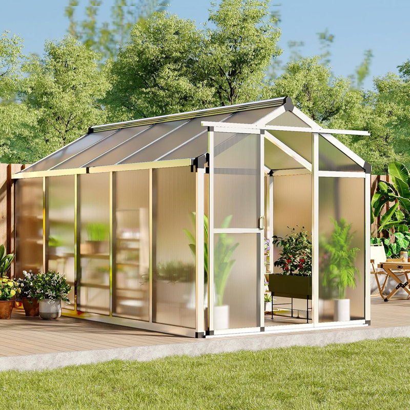 Polycarbonate Greenhouse, Winter Greenhouses For Outdoors,Outdoor Greenhouse With Roof Air Vent, Heavy Duty Walk-In Aluminum Green House For Outside Garden Backyard