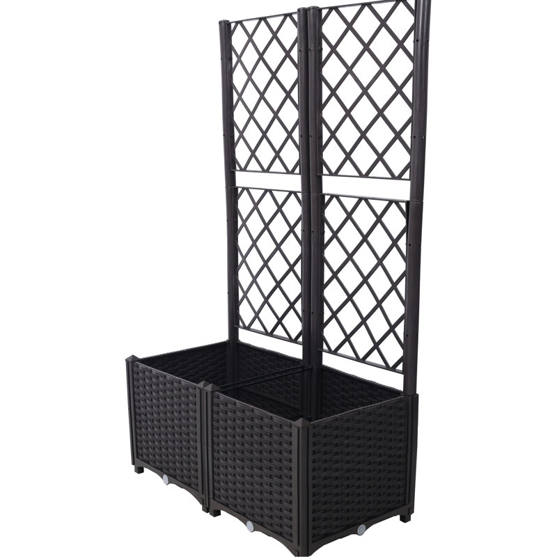 Brown Trellis Raised Bed With Drainage - 2 Removable Pots For Outdoor Enhances Garden Decoration Planting Support Plug Patio Versatile Rectangular Planter Climbing Plant