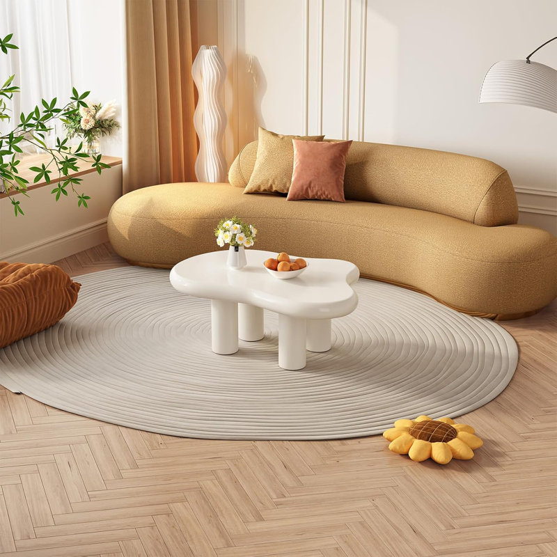 Coffee Table, Cute Irregular White Tea Table With 4 Legs