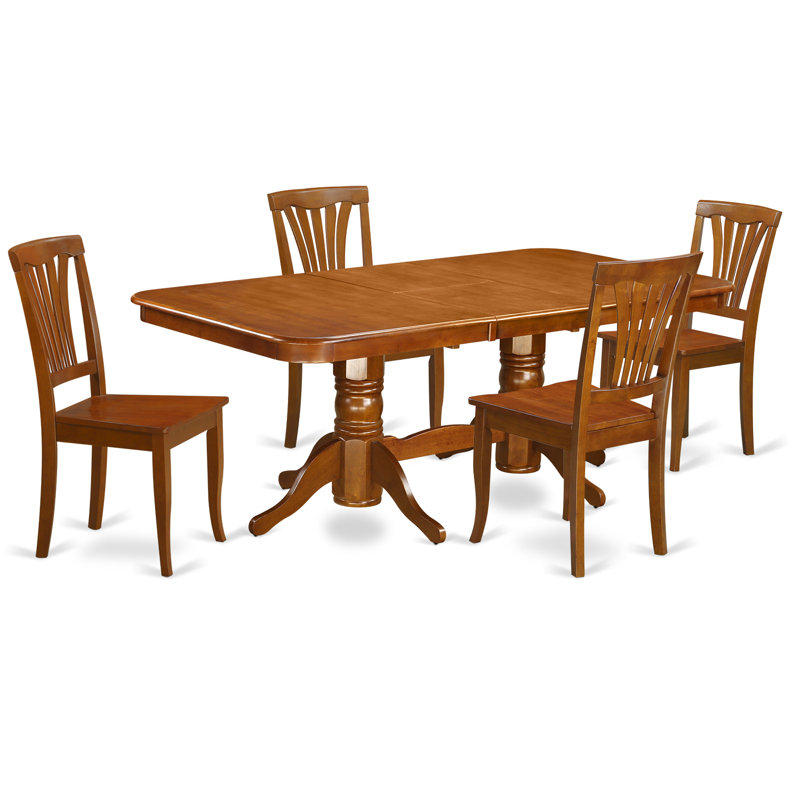 5 Piece Kitchen Table Set for 4 Includes a Rectangle Dining Room Table with Butterfly Leaf and 4 Solid Wood Seat Chairs, 40x78 Inch, Saddle Brown