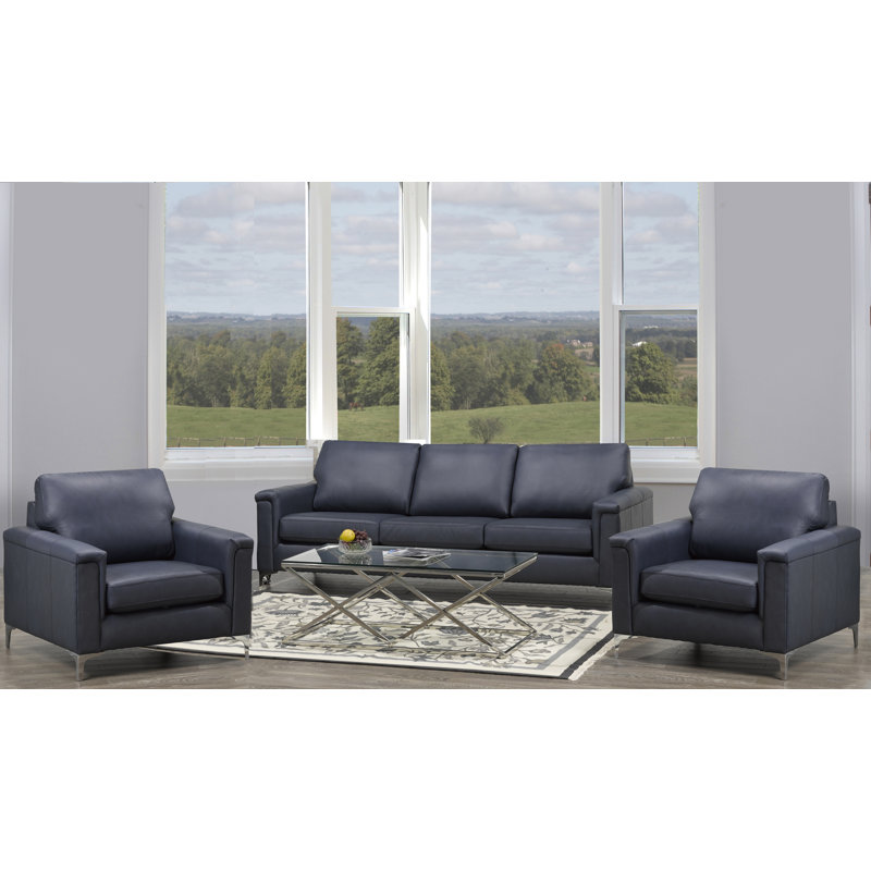 Karlysia 3 - Piece Living Room Set, Navy Leather Match
