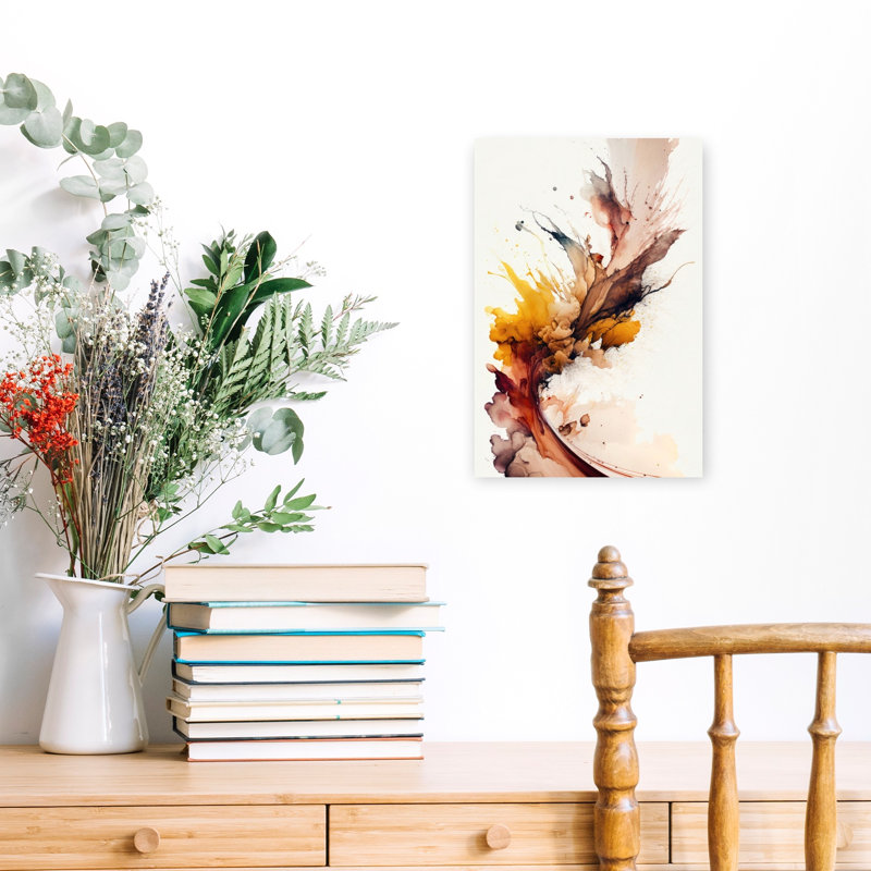 Golden Ink Bloom Abstract Modern Wall Art Print by Mauro - Wrapped Canvas Print, 45.72cm H x 30.48cm W