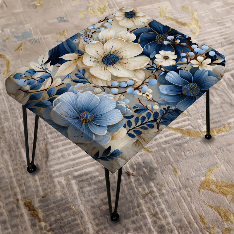White And Blue Ranunculus Fauna Pattern II - Floral Rectangle Ottoman