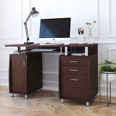 Bureau d'ordinateur complet avec rangement, chocolat