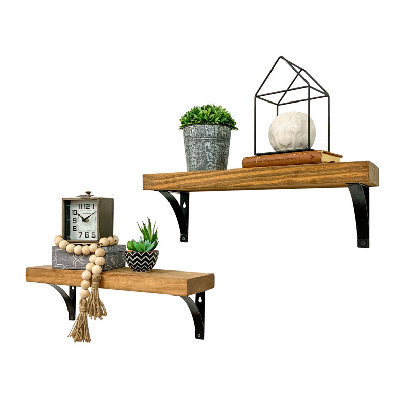2 Piece Pine Accent Shelf, 7" H x 24" W x 5.5" D, Walnut