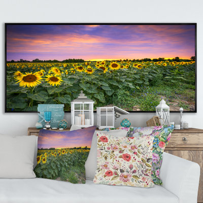 Coucher de soleil sur un champ de tournesols - photographie sur toile