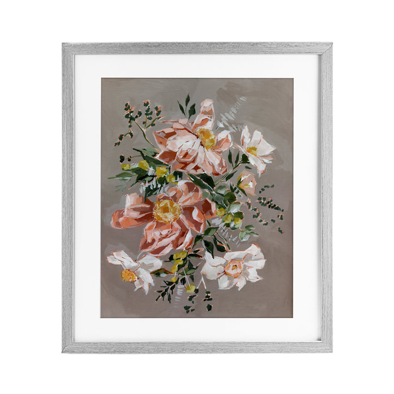 «Lush Daisies Bouquet», reproduction sous verre, conception par Annie Quigley, H 16 po x l 13 po, Cadre de ferme gris