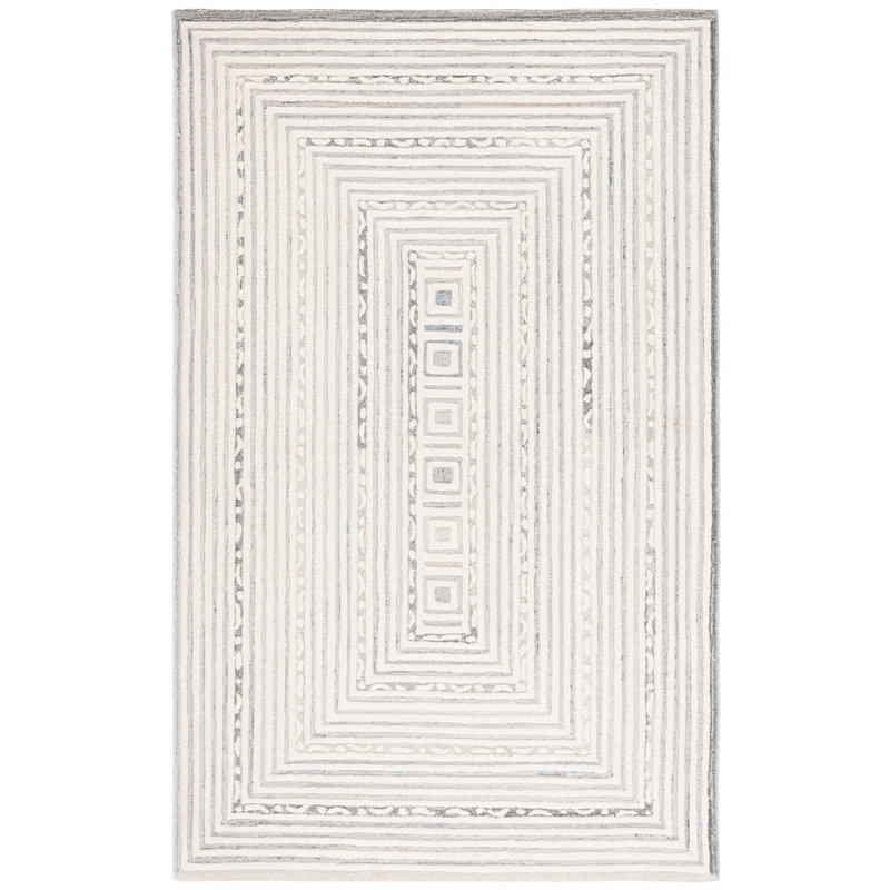 Willabella Ebony Hand Tufted Wool & Cotton Geometric Rug, Rectangle 8' x 10'