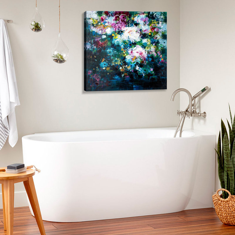 «Evening Wildflowers» blanc et rose sur toile