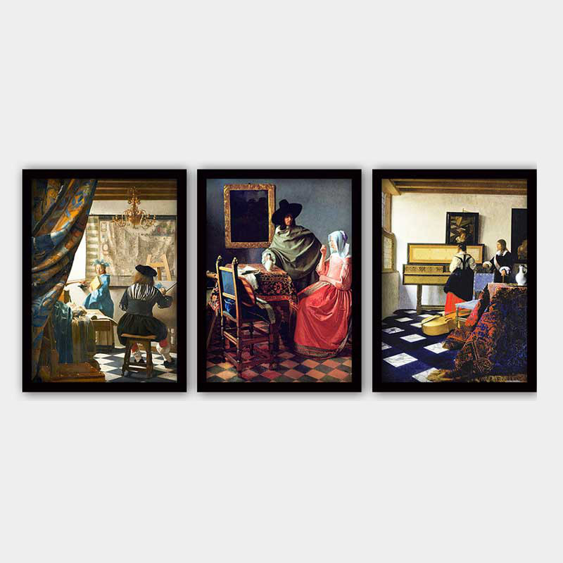 Ensemble de 3 peintures élégantes encadrées décoratives, 13,8 x 17,7 pouces chacune | 100% bois avec cadre 100% polystyrène (épaisseur: 0,8 pouce) | Impression numérique UV, parfaite pour le salon et la décoration intérieure