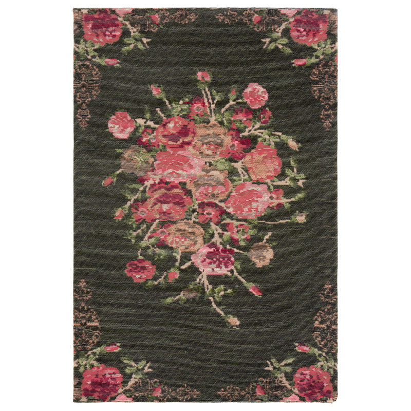 Tammie Floral Black/Red Area Rug, Rectangle 2' x 3'