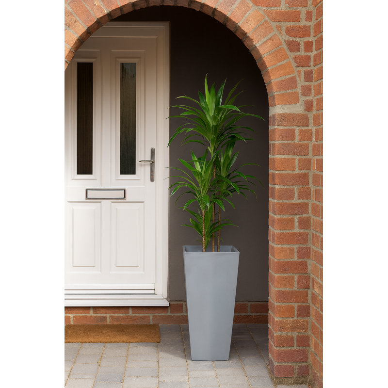 Haylie Square Tapered Garden Planter, Frostproof Concrete Effect, Indoor and Outdoor Plant Pot with Drainage Hole, Grey