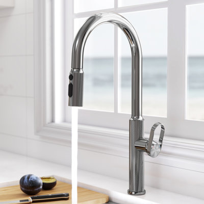 Robinet de cuisine MASO avec pulvérisateur rétractable, 3 modes de pulvérisation, robinet d'évier à poignée simple pour cuisine, véhicule récréatif, buanderie et bar, acier inoxydable 304, chrome poli
