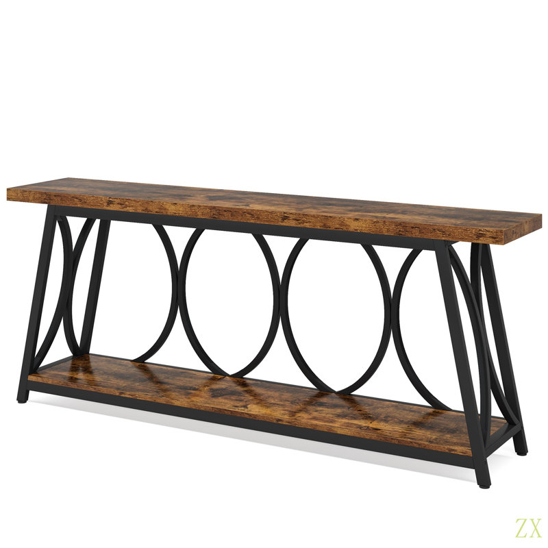 70.9” Extra Long Industrial Console Table, Narrow Sofa Table Behind Couch With 2-Tier Storage Shelves, Entryway & Hallway Accent Table For Living Room