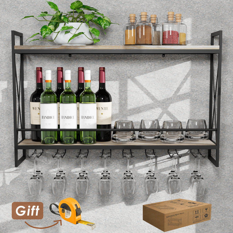 16 bouteilles de vin et support mural en verre brun / noir