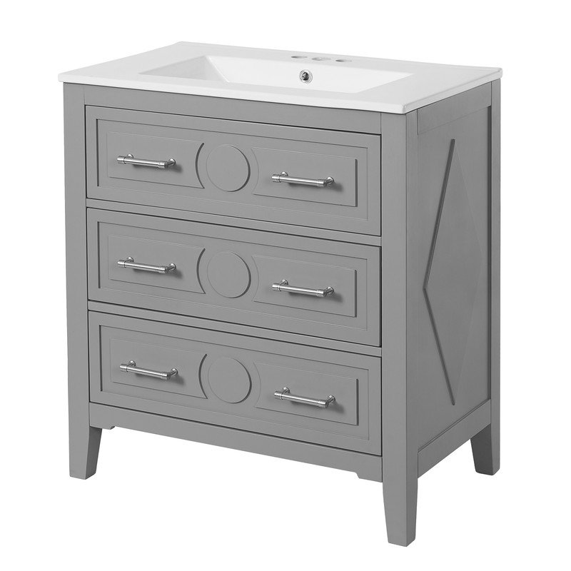 Meuble-lavabo noir élégant avec lavabo en céramique, Gris