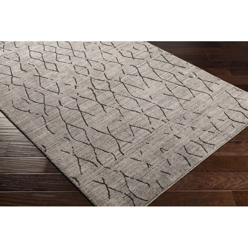 Tapis gris / gris anthracite noué à la main Newtown, Rectangle 6 pi x 9 pi