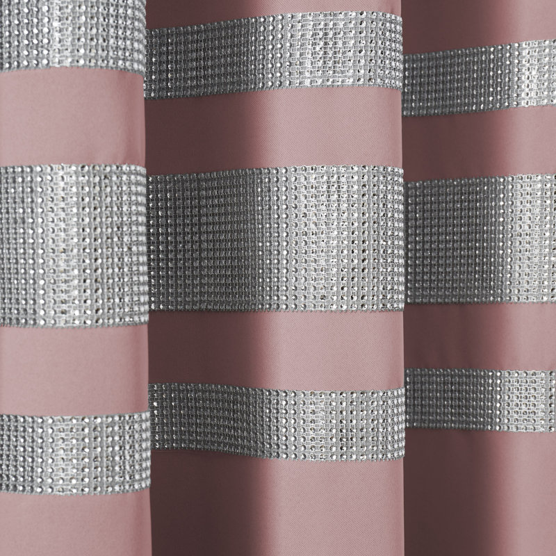 Kendal Decorative Blackout Curtain Panels with Glitter Stripe Eyelet Ring Top, Thermal Insulated Polyester Window Drapes for Living Room Bedroom