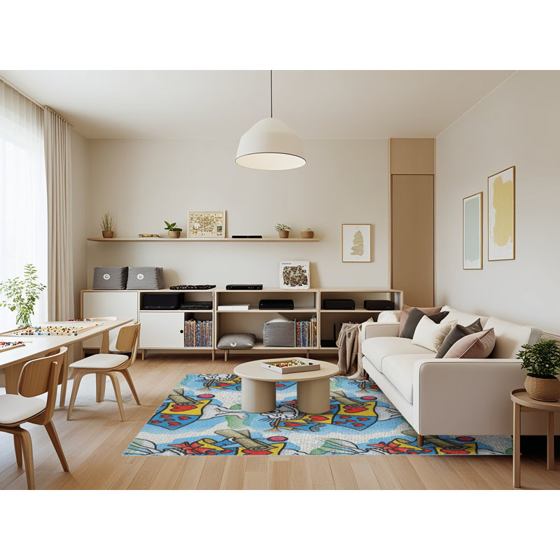 Tapis bleu/rouge à motifs, Rectangle 7 pi x 9 pi