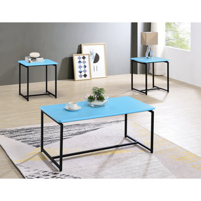 Table 3 pièces Gt avec revêtement en fibre de carbone bleue, tables rectangulaires à structure en métal pour un ensemble de café et de bout de style moderne avec style, soutient l'équilibre