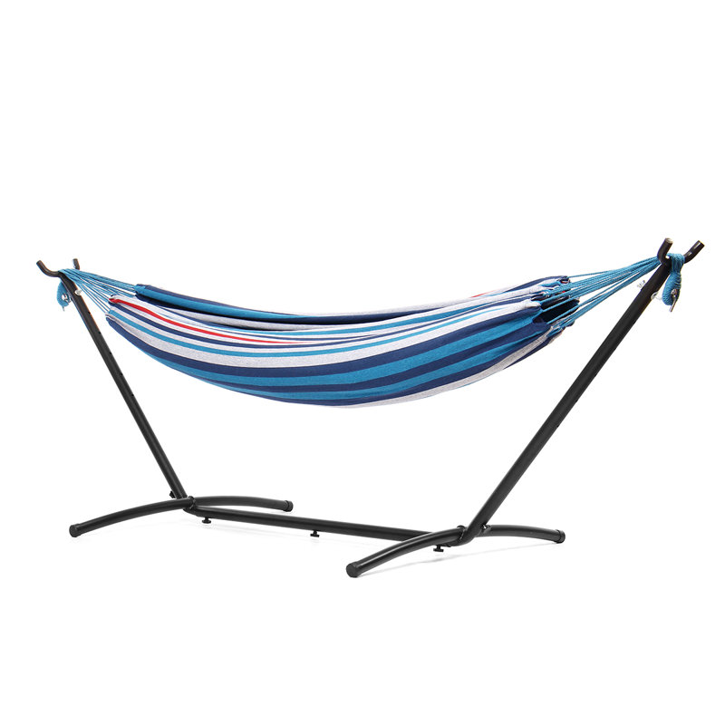 Hamac double classique portative avec support pour 2 personnes Mayflower, Bleu / Blanc